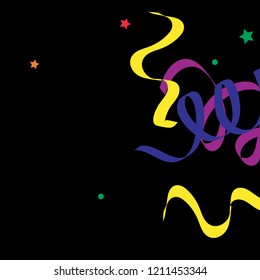 Colorful star ribbon confetti. Fallen glitter vector background. Colorful geometric stars and ribbons explosion for invitation card. New year, anniversary, party celebration template. Abstract design.