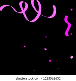 Colorful star ribbon confetti. Fallen glitter vector background. Colorful geometric stars and ribbons explosion for invitation card. New year, anniversary, party celebration template. Abstract design.
