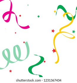 Colorful star ribbon confetti. Fallen glitter vector background. Geometric stars and ribbons explosion for invitation card. New year, christmas, wedding, anniversary celebration template. Fun design.