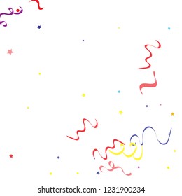 Colorful star ribbon confetti. Fallen glitter vector background. Colorful geometric stars and ribbons explosion for invitation card. Abstract anniversary, new year, celebration template. Fun design.