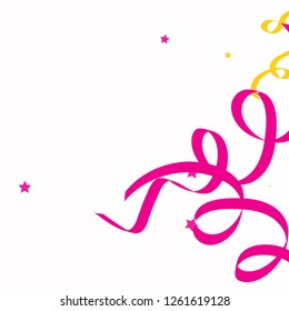 Colorful star ribbon confetti. Fallen glitter background. Geometric stars and ribbons explosion for invitation card. New year, christmas, anniversary celebration template. Abstract design vector.