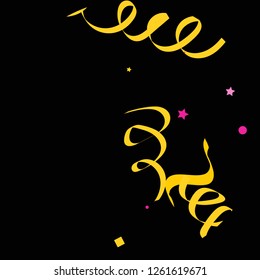 Colorful star ribbon confetti. Fallen glitter vector background. Colorful geometric stars and ribbons explosion for invitation card. New year, anniversary, party celebration template. Abstract design.