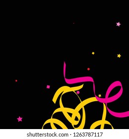 Colorful star ribbon confetti. Fallen glitter vector background. Colorful geometric stars and ribbons explosion for invitation card. New year, anniversary, party celebration template. Abstract design.