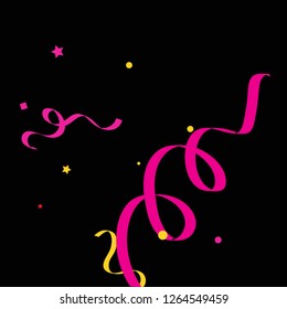 Colorful star ribbon confetti. Fallen glitter vector background. Colorful geometric stars and ribbons explosion for invitation card. New year, anniversary, party celebration template. Abstract design.