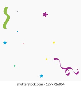 Colorful star ribbon confetti. Fallen glitter background. Geometric stars and ribbons explosion for invitation card. New year, christmas, anniversary celebration template. Abstract design vector.