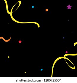 Colorful star ribbon confetti. Fallen glitter vector background. Colorful geometric stars and ribbons explosion for invitation card. New year, anniversary, party celebration template. Abstract design.