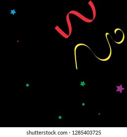 Colorful star ribbon confetti. Fallen glitter vector background. Colorful geometric stars and ribbons explosion for invitation card. New year, anniversary, party celebration template. Abstract design.