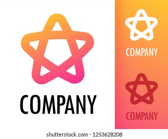 Colorful Star with round corners orange pink color. Vector logo emblem illustration for creative modern business energy company.