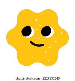 Estrella colorida con figura de geometría de esquinas redondeadas. Ilustración vectorial de dibujos animados. Gracioso objeto abstracto básico para niños con cara sonriente. Geometría, educación