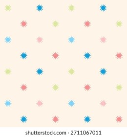 Colorful star seamless pattern design vector - random bright colored retro motif illustration.