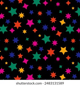 Colorful star seamless pattern. Isolated vector background. For fashion, fabric, design, kids, dress etc. 