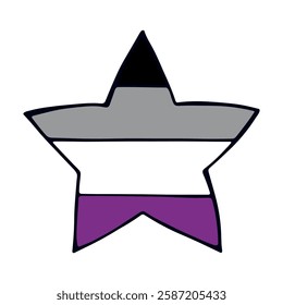 Colorful star shape Asexual pride flag Happy pride day LGBTQ community Pride Month Vector hand drawn doodle for posters, stickers, logo, cards