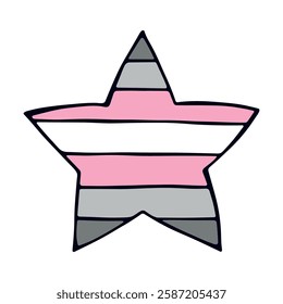 Colorful star shape Demigirl pride flag Happy pride day LGBTQ community Pride Month Vector hand drawn doodle for posters, stickers, logo, cards