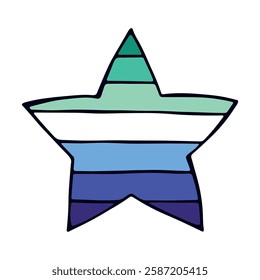 Colorful star shape Gay men pride flag Happy pride day LGBTQ community Pride Month Vector hand drawn doodle for posters, stickers, logo, cards