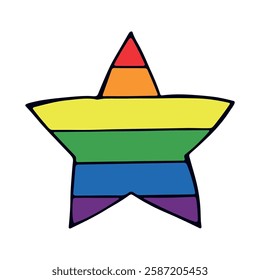 Colorful star shape Gay pride flag Happy pride day LGBTQ community Pride Month Vector hand drawn doodle for posters, stickers, logo, cards