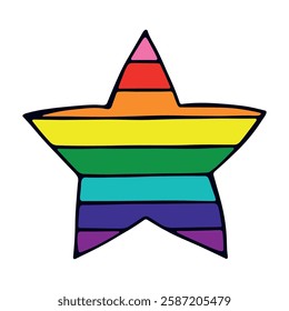 Colorful star shape Gay pride flag Happy pride day LGBTQ community Pride Month Vector hand drawn doodle for posters, stickers, logo, cards