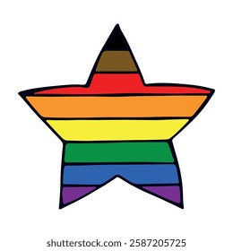 Colorful star shape Gay pride flag Happy pride day LGBTQ community Pride Month Vector hand drawn doodle for posters, stickers, logo, cards