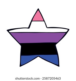 Colorful star shape Gender fluid pride flag Happy pride day LGBTQ community Pride Month Vector hand drawn doodle for posters, stickers, logo, cards