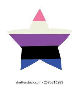 Colorful star shape Gender fluid pride flag Happy pride day LGBTQ community Pride Month Vector hand drawn doodle for posters, stickers, logo, cards