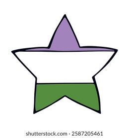 Colorful star shape Genderqueer pride flag Happy pride day LGBTQ community Pride Month Vector hand drawn doodle for posters, stickers, logo, cards