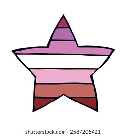 Colorful star shape Lesbian pride flag Happy pride day LGBTQ community Pride Month Vector hand drawn doodle for posters, stickers, logo, cards