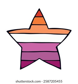 Colorful star shape Lesbian pride flag Happy pride day LGBTQ community Pride Month Vector hand drawn doodle for posters, stickers, logo, cards