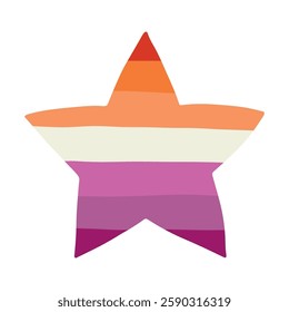 Colorful star shape Lesbian pride flag Happy pride day LGBTQ community Pride Month Vector hand drawn doodle for posters, stickers, logo, cards