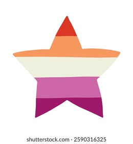 Colorful star shape Lesbian pride flag Happy pride day LGBTQ community Pride Month Vector hand drawn doodle for posters, stickers, logo, cards