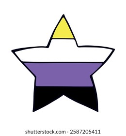 Colorful star shape Non-binary pride flag Happy pride day LGBTQ community Pride Month Vector hand drawn doodle for posters, stickers, logo, cards