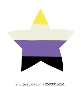 Colorful star shape Non-binary pride flag Happy pride day LGBTQ community Pride Month Vector hand drawn doodle for posters, stickers, logo, cards