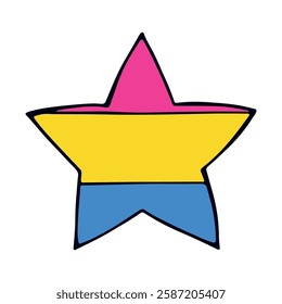 Colorful star shape Pansexual pride flag Happy pride day LGBTQ community Pride Month Vector hand drawn doodle for posters, stickers, logo, cards