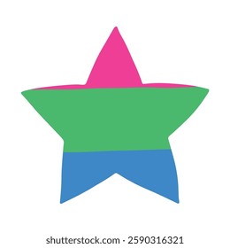 Colorful star shape Polysexual pride flag Happy pride day LGBTQ community Pride Month Vector hand drawn doodle for posters, stickers, logo, cards