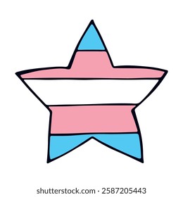 Colorful star shape Transgender pride flag Happy pride day LGBTQ community Pride Month Vector hand drawn doodle for posters, stickers, logo, cards