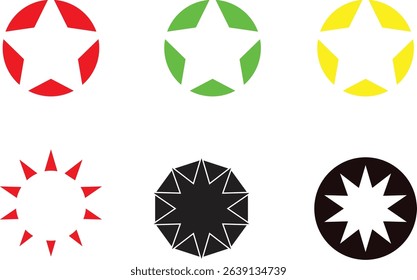 Colorful Star Shape Vector Icons Set for Awards, Badges, Achievements and Rating UI Components