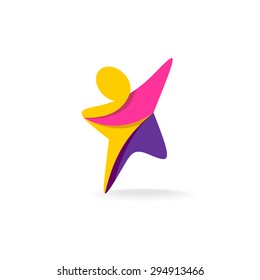 Colorful Star Shaped Man Silhouette Reaching Up Logo