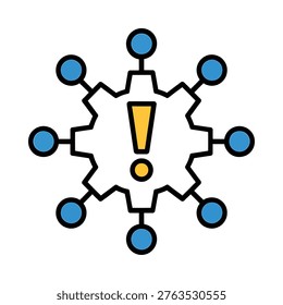 A colorful star shaped warning symbol with an exclamation point inside