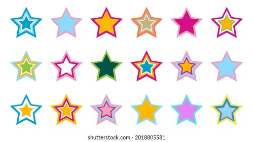 Colorful star vector icons with different designs and colors on white background