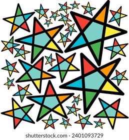 Colorful Star Vector White Background Design. Color Celebration Starry Banner.