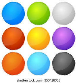 Colorful starburst, badge shapes with empty space.