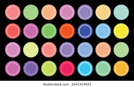 Colorful Starburst Circles on Black Background.