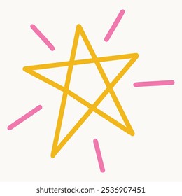 Un colorido diseño de estallido estelar con una estrella amarilla y rayos rosados.