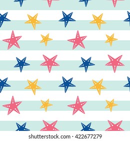 Colorful starfishes seamless pattern, summer print for textile and card design