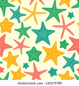 Colorful starfishes summer seamless background, vector