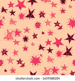 Colorful Starry Stripes in Simple Style. Doodle Background with Stars. Cute Doodle Pattern. Seamless Primitive Stars. Childish Background for Print, Decoration or Card. Seamless Pattern for Children.