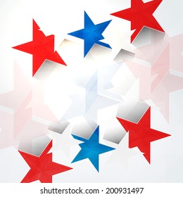 Colorful stars in American National Flag colors on grey background for Independence Day celebrations. 