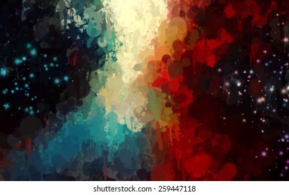 Colorful and stars brush strokes background. Vector version