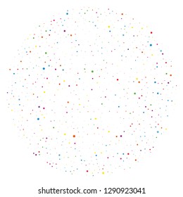 Colorful stars confetti. Background with stars of different scale, centered in the circle. Pattern to create holiday layouts, cards, Wallpapers. Vector illustration