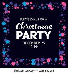 Colorful stars confetti and lettering. Christmas backdrop. Great for New year cards, banners, headers, party posters.