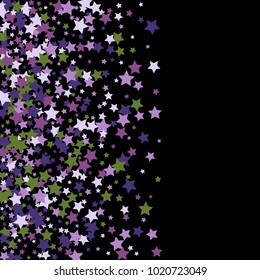 Colorful Stars Confetti, Mystery Sparkling Vector Background. Trendy Glowing Magic Glitter, Lights. Festive Falling Colorful Stars Confetti for Ads, Posters. 
