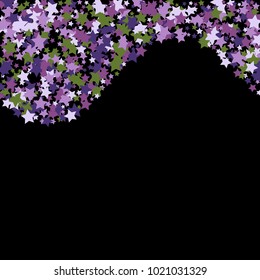 Colorful Stars Confetti, Mystery Sparkling Vector Background. Trendy Glowing Magic Glitter, Lights. Festive Falling Colorful Stars Confetti for Ads, Posters. 
